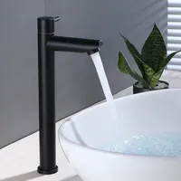 Bathroom Sink Faucets Basin Faucet Matte Black Modern 304 Stainless Steel Waterfall Tall Lavatory Vessel Tap Single Lever Cold Water 221203