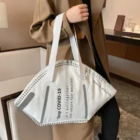 Fashion mask bags women 2022 new tot large capacity shoulder canvas bag environmental protection portable shopping bag328U