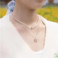 Chains KPOP Kim Tae Hyung 2022 DALMAJUNG Concert Natural Freshwater Pearl Necklace Flower Pendant Chain Earring Couple Gifts