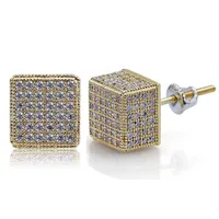 18k Real Gold Punk Rock Hip Hop Cubic Zirconia Square Stud￶rh￤ngen 1 cm f￶r m￤n Kvinnor Girls Diamond Earrings Studs Rapper Jewelry 245h