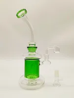 11 Zoll Glas Bong klares grünes Glas Bong Wasserleitungen Shisha Recycler Joint Raucher Bubbler 14mm Schüssel und Banger US -Lagerhaus