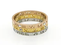 New Full Size 610 Rose Gold 18K 4 Diamond Couple Roman numeral Titanium Steel Tail Finger Ring for men and women4880987
