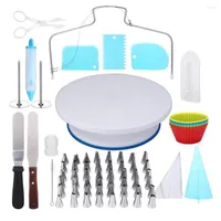Bakeware Tools 90Pcs Cake Decoration Non Slip Base Turntable Icing Smoother Spatula Decorating Pen Cup Frosting
