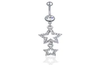 D0711 Double Stars Belly Navel Button Ring Clear Color 14Ga 10mm Length8255973