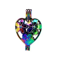 10pcslot Rainbow Color Heart Flower Beauty Beads Cage Locket Pendant Diffuser Aromatherapy Perfume Essential Oils Diffuser Floati6833835