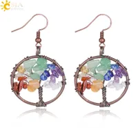 CSJA Whole Vintage Color Dangle Earrings for Women Round Tree of Life Ear Drop Natural Health Rainbow Gemstone Bead Classic Je2240087