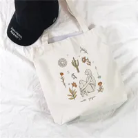 Shopping Bags Fashion Trend Women&#39;s Canvas Bag Cartoon Art Print Women Cotton Shoulder Eco-friendly Tote Reusable Grocery Sho