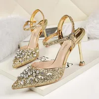 Dress Shoes Wedding Bride Glitter Heels Slingback Crystal Rhinestone Elegant For Woman Ladies High Sexy Buty