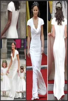 Vintage prisvärda pippa middleton brudtärklänning billig enkel designer vita bröllopsklänningar en linje draperad nack brudklänningar uk3882410