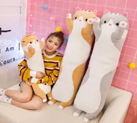 Cute 50cm Long Cats Toys Elastic Stuffed Plush Squishy Cat Cushion Pillow Cuddly Buddy Brown Pink Grey Whole2964142