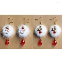 Dangle Küpeler 1 Çifti Noel Noel Baba Cam Kadın Mücevherleri Beyaz Kırmızı Pom Ball Clear Rhinestone Parti Aksesuarları 65mm