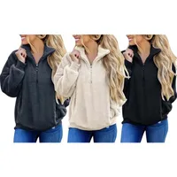 Women&#039;s Long Sleeve Jackets Contrast Color Zipper Sherpa Pile Pullover Tops Fleece Sweatshirt