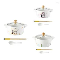 Bowls Ceramic Instant Noodle Bowl With Lid Cup And Chopsticks Set Household Lunch Box