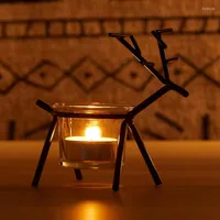 Candle Holders Handmade Elk Candlestick Geometric Retro Wrought Iron Christmas Ornaments Modern Glass Home Decoration