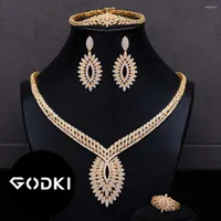 Pendientes de collar Set Godki Super Luxury Waterdrop 4pcs African Zircon for Women Wedding Nigerian Party Jewelry 2022