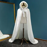 Capas de boda c￡lidas de invierno largas chaquetas blancas faux faux capa longitud de piso de la novia del piso del piso del chal capa del capa
