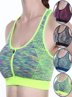 Yoga Outfit High Quality Women Zipper Sports Bras 2XL Wirefree Padded Push Up Tops Lady Girls Breathable Fitness Run Gym Vest