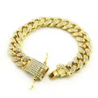 New Color 12mm Prong Cuban Link Chains Bracelets Fashion Hiphop Jewelry 3 Row Rhinestones Iced Out Braclets For Men221D
