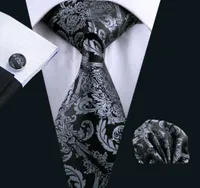 Black Paisely Business Tie Set Hanky ​​CuffLinks 세트 Jacquard Woven Mens Tie 비즈니스 작업 공식 회의 레저 N08229488064