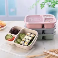 Grid Wheat Straw Lunch Boxes Magnetron Bento Food Grade Health Dinner Box Student Portable Fruit Snack Opslagcontainer Groothandel