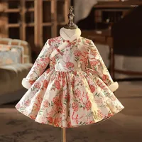 Ethnic Clothing Winter Princess Birthday Thick Costume Year Party Gown Tang Suit Baby Girl Floral Embroidery Evening Dresses