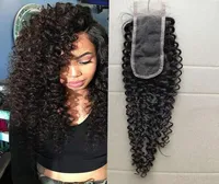 Malezyjskie ludzkie włosy Kinky Curly 2x6 Lace Closure Middle Część 26 Naturalny kolor Virgin Hairs Top Cosures 1024 cala2687824