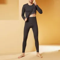 Men's Thermal Underwear Men Set Winter Warm Elastic Top Pants 2Pcs For Thermo Fleece Lined Long Johns Soft O-neck Undershirt