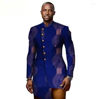 남자 정장 최신 디자인 유일한 재킷 웨딩 남성용 코트 코튼 아프리카 인쇄 패션 여름 얇은 천 남자 옷