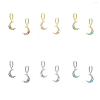 Hoop Earrings Fashion Vintage Simplicity Colorful Zircon Moon Dangle Drop Earring For Women Design French Style Jewerly Brincos Aretes