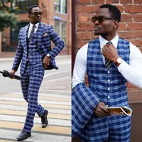 Classic Plaid Check Men Tuxedos 3 Pieces Plus Size Custom Made Handsome Wedding Suits For Business Formal Wear