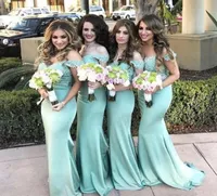 Mint Green Off the Shoulder Country Bridesmaid Dresses 2018 New Summer Vintage Lace Mermaid Maid of Honor Gowns Wedding Guest Dres7827586