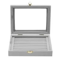 Smyckestativ 24 Grids8 Booths Velvet Jewelry Box With Glass Cover Ring Display Box Tray Holder Storage Organizer Drop 221205