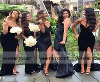 Black Long Bridesmaid Dresses 2020 Mermaid Sweetheart Backless Simple Cheap Sexy High Slit Long Formal Dresses Maid Of Honors For 5279431