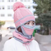 Berets Winter Cycling Fashion Korean Style All-match Warm Thickened Knitted Hat Scarf Mask Three-piece Wool Hat1251r