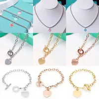Fashion Designer Women's Necklace Bracelet Charm Heart Set 18K Gold Girl Valentine's Day Love Gift 316L Stainless Steel Jewelry Small paper box for package