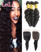 Human Hair Wefts With Lace Closure Loose Wave 3 Bundles With Lace Closure Malaysian Cheap Hair Extensions 100 Unprocessed Hair We5740178