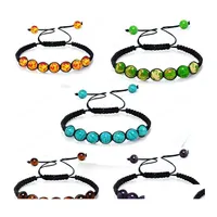 Beaded Yoga Handmade 7 Chakra Charm Bracelets Tiger Eye Beads Braid Rope Bracelet Women Men Drop Delivery Jewelry Dhxyz