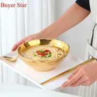 Bowls Gold Ramen noodle Stainless Steel Instant Noodle Soup Rice Bowl with Chopsticks spoon Metal dinnerware Kitchen tools 221203