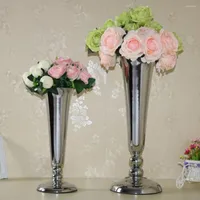 Party Decoration Wedding Silver Floor Vase Metal Flower Table Centerpiece Mariage Anniversary Accessories 39cm 52cm Tall