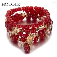 Charm Bracelets 4pcs set Bohemian Strand Elastic Key Crystal Beaded Bracelets&Bangles For Women Party Statement Jewelry Pulseira Gift
