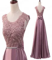 Elegant Vback Evening Dress Long 2018 Scoop Appliques Banquet Party Dress Stunning Satin Prom Dresses Robe De Soiree vestido de f1179266
