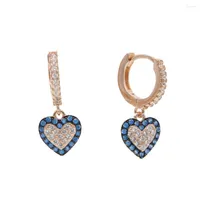 Dangle Earrings 925 Sterling Silver Rose Gold Red Green Blue Cz Paved Heart Charm Drop Earring For Girlfriend Gift