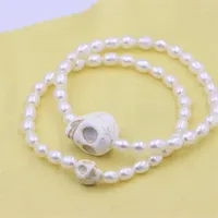 Link Bracelets Simple Trendy Lovely SyntheticTurquoise Skull Heads White Rice Waterfresh Pearl Elastic Rope Brecelets Jewelry For Women Gift