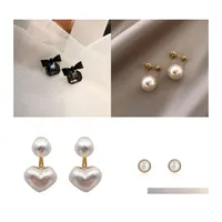 Dangle Chandelier Fashion Korean Oversized White Pearl Drop Earrings For Women Bohemian Golden Round Zircon Wedding Jewelry Gift 8 Dhmjf