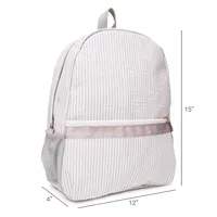 المصمم-جراي سيرسكر حقيبة ظهر كاملة الفراغات Seersucker القطن القطن سستة Zipper Closure Kids School Bag Soft Backpack DOM0314G