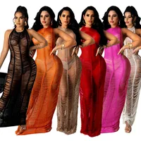 Neue Damenroben Designer Strandkleid Europäische und amerikanische Frauen sexy hohle höhle farbgestrickte Kleidung lässige lange Kleider für Frau