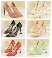 new women's fashion dress shoes office lady's casual thin heels lace pumps girls sexy dinner high heel shoes red white