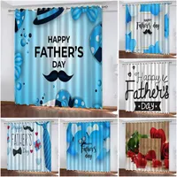 Curtain Father's Day Printed Backdrop Curtains Woven Blackout Biparting Open For Living Room Holiday Home Decoration