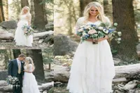 2018 Cheap Western Country Bohemian Forest Wedding Dress Lace Chiffon V Neck Boho Garden Country Bridal Gown with sleeves Plus Siz6288320