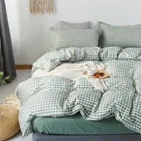 Bedding Sets Green Brown Plaid Duvet Cover 220x240 Pillowcase Bed Sheet 4pcs Fashion Set Quilt Four-Pieces Soft Linens